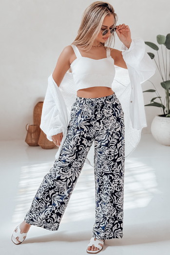 Damen Stoffhose mit weitem Bein TROPICAL SUN navy blau Dstreet UY2632