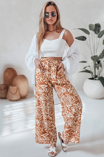 Damen Stoffhose mit weitem Bein TROPICAL SUN camel Dstreet UY2633