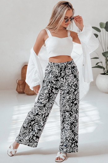 Damen Stoffhose mit weitem Bein TROPICAL SUN schwarz Dstreet UY2634