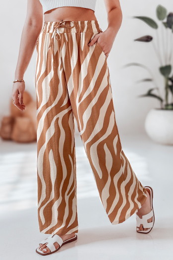 Gestreifte Damenhose mit weitem Bein ZEBRAVIBE beige/camel Dstreet UY2655