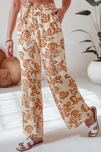 Weit geschnittene Damenhose mit Blumenmuster LOVEGARDEN camel Dstreet UY2657