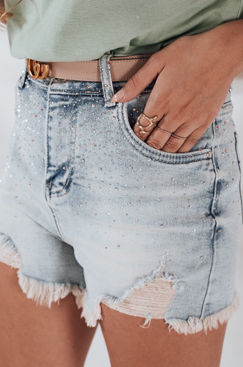 Damen Denim-Shorts mit Zirkonen LIKE A STAR blau Dstreet SY0472