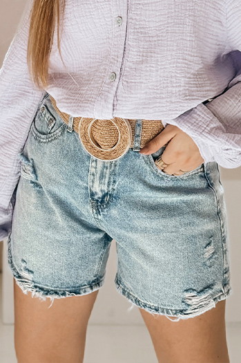 Damen Denim-Shorts mit Gürtel HOT SUMMER blau Dstreet SY0485