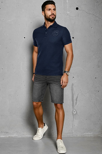 Herren Poloshirt mit Aufnäher blau Dstreet PX0625