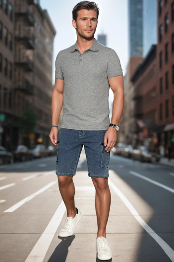Herren-Poloshirt mit Aufnäher grau Dstreet PX0626