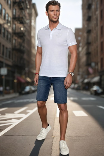 Herren Poloshirt mit Aufnäher weiß Dstreet PX0627