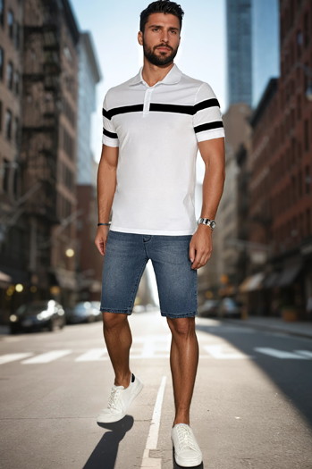Herren Poloshirt mit Streifen weiß Dstreet PX0628