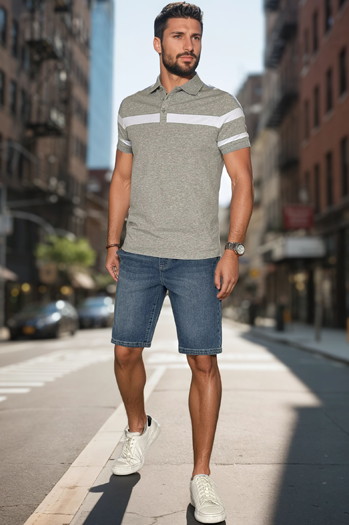 Herren Poloshirt mit Streifen grau Dstreet PX0629