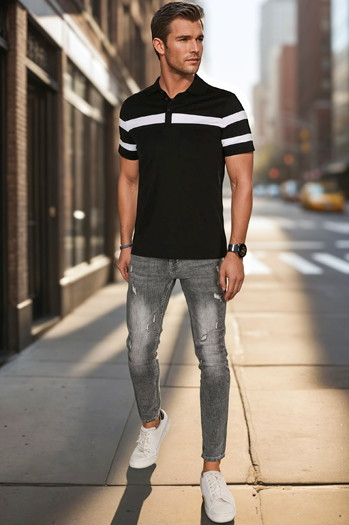 Herren Poloshirt mit Streifen schwarz Dstreet PX0631