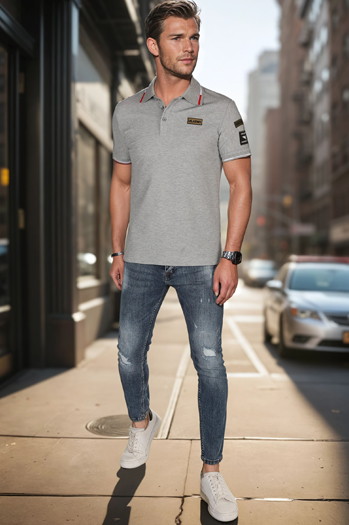 Herren Poloshirt mit Patches grau Dstreet PX0633