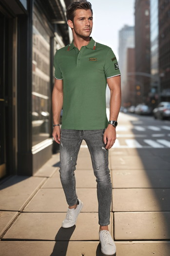 Herren-Poloshirt mit Aufnähern grün Dstreet PX0634