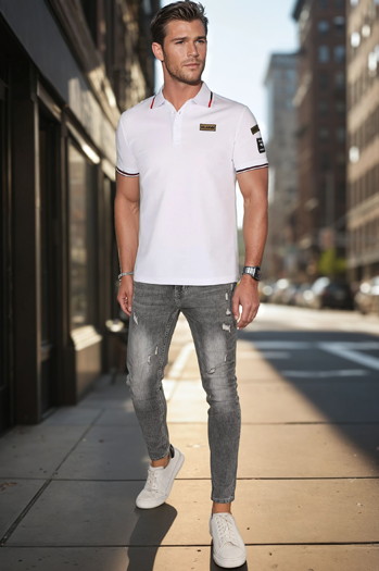 Herren-Poloshirt mit Aufnähern weiß Dstreet PX0635