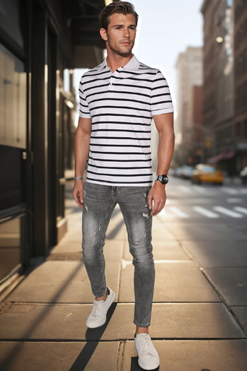 Gestreiftes Herren-Poloshirt weiß Dstreet PX0638