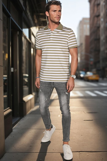 Grün gestreiftes Herren-Polohemd Dstreet PX0640