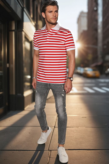Gestreiftes Herren-Poloshirt weiß Dstreet PX0643