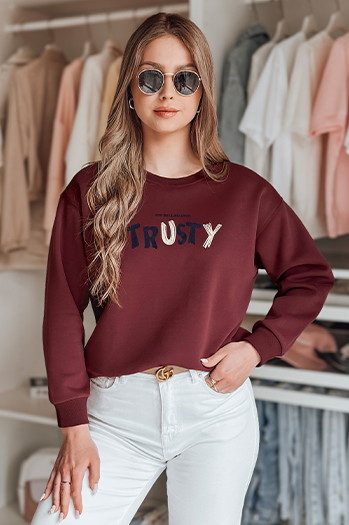 Damen Sweatshirt in Übergröße mit Stickerei SOFTRUS burgunderrot Dstreet BY1407