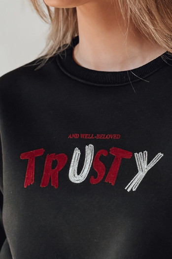 Damen Sweatshirt in Übergröße mit Stickerei SOFTRUS schwarz Dstreet BY1408