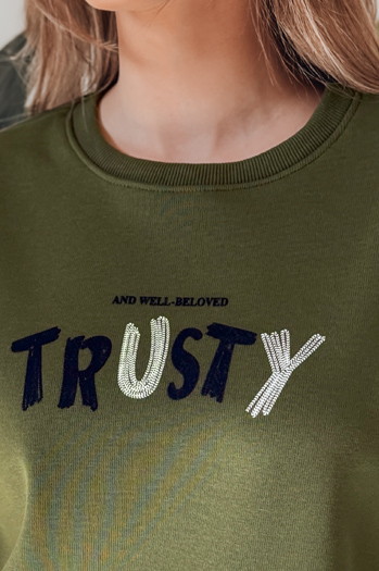 Damen Sweatshirt in Übergröße mit Stickerei SOFTRUS grün Dstreet BY1409