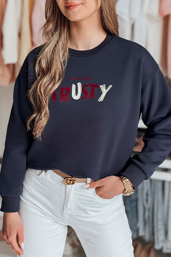 Damen Sweatshirt in Übergröße mit Stickerei SOFTRUS navy blau Dstreet BY1410