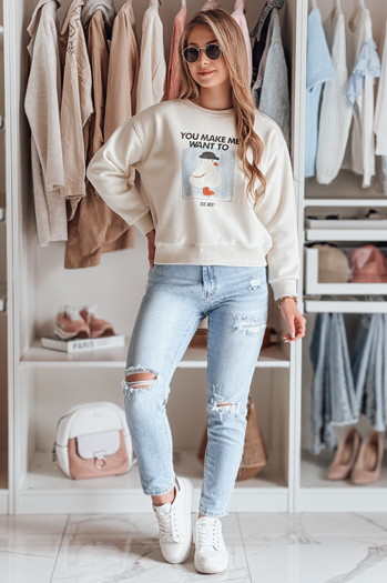 Damen Sweatshirt in Übergröße bedruckt GOOSHY ecru Dstreet BY1427