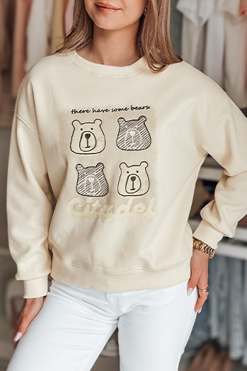 Damen Sweatshirt in Übergröße mit Teddybären MISOBEARS ecru Dstreet BY1435