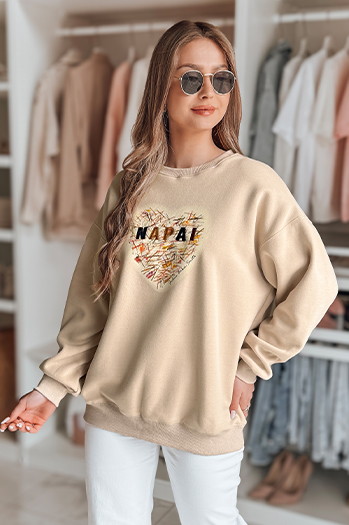 Damen Sweatshirt in Übergröße mit Herz SERDUCHOVA beige Dstreet BY1442