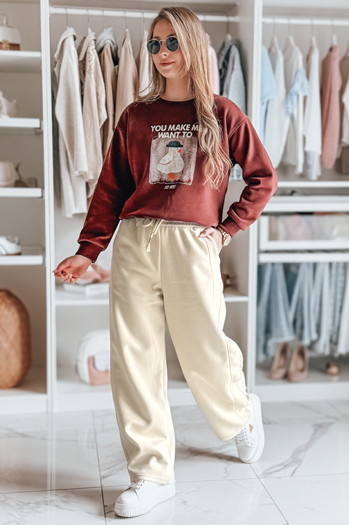 Damen Jogginghose mit weitem Bein DRESMOOD PREMIUM beige Dstreet UY2689