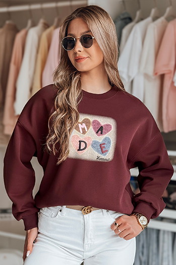 Damen Sweatshirt in Übergröße mit Herzen MADELIN burgundy Dstreet BY1458