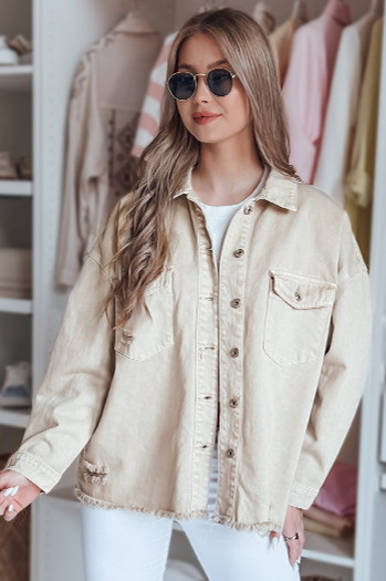 Damen-Jeansjacke in Übergröße JUSTDEM beige Dstreet TY4908