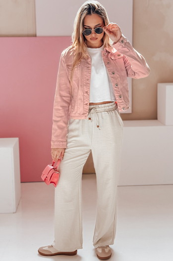 Kurze Damen-Jeansjacke PASTELLO rosa Dstreet TY4909