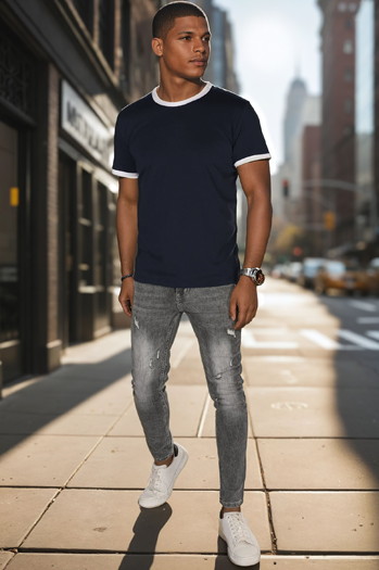 Herren Basic-T-Shirt navy blau Dstreet RX5664