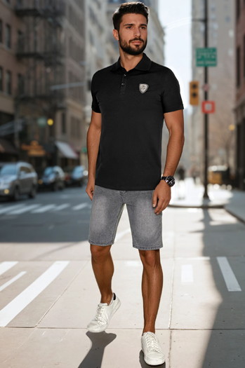 Herren Poloshirt mit Patch schwarz Dstreet PX0647