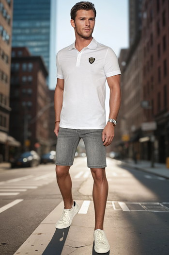 Herren-Poloshirt mit Aufnäher weiß Dstreet PX0648