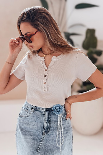 Damen Einheitsgröße gerippte Bluse KISS LOOK beige Dstreet RY2834