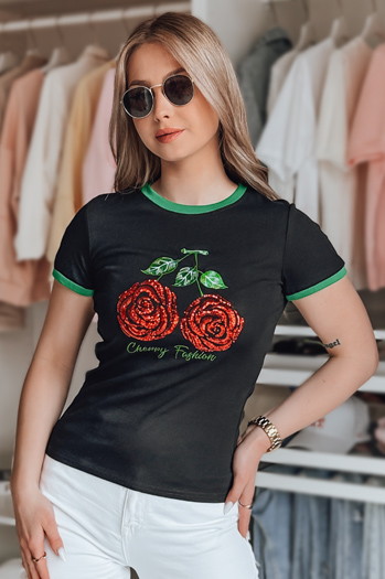 Damen Pailletten-T-Shirt ROSAWIS schwarz Dstreet RY2846