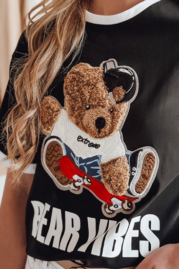 Damen Übergröße Teddybär besticktes T-Shirt MISIONISTA schwarz Dstreet RY2851