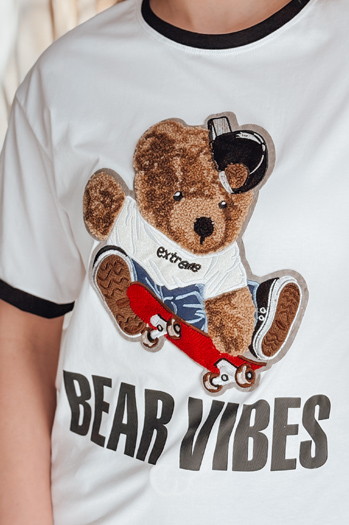 Damen Oversize-T-Shirt mit gesticktem Teddybär MISIONISTA weiß Dstreet RY2852