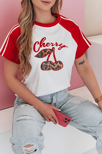 Damen-T-Shirt mit 3D CEKINKA Effekt rot Dstreet RY2866