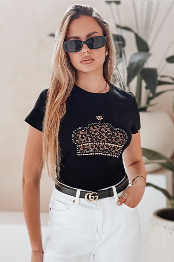 Damen-T-Shirt mit Krone BLINGESSO schwarz Dstreet RY2877