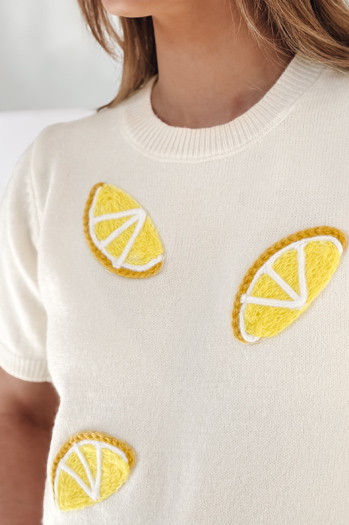 Damen Oversize-Pullover mit Zitronen Lemon ecru Dstreet MY2475