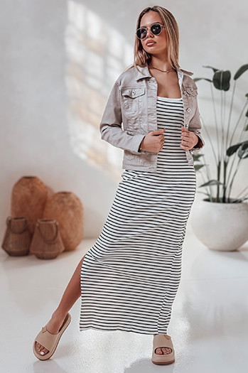 SUMMER LOVE Einheitsgröße Maxikleid weiß und schwarz Dstreet EY2610
