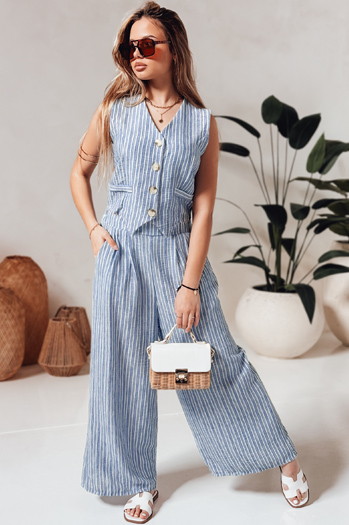 MODERESS Damen gestreifte Hose mit weitem Bein blau Dstreet UY2696