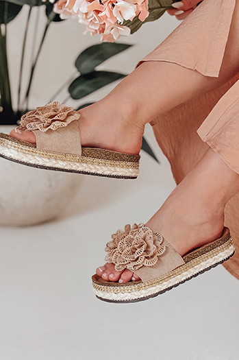 Damen florale Flip-Flops KWIATARIS khaki Dstreet ZY0910