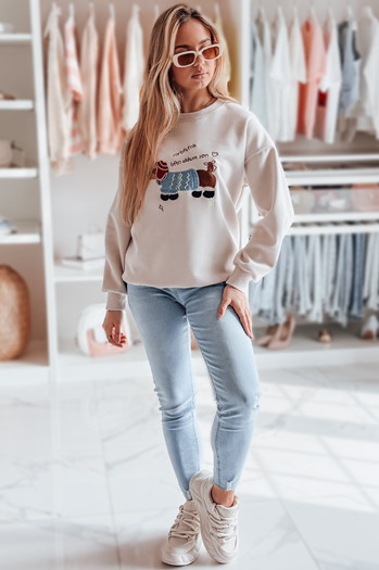 Damen Sweatshirt in Übergröße mit Stickerei DOGSWEETY cappuccino Dstreet BY1481