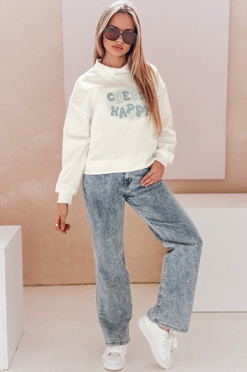 Damen Sweatshirt in Übergröße bedruckt HAPIRES weiß Dstreet BY1484