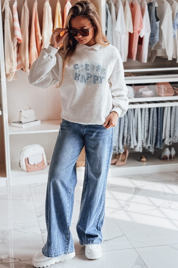 Damen Sweatshirt in Übergröße bedruckt HAPIRES grau Dstreet BY1485