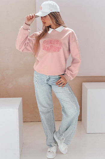 Damen Sweatshirt in Übergröße bedruckt HAPIRES rosa Dstreet BY1486