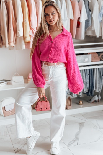 Damen-Musselin-Shirt in Übergröße MUSLINEA fuchsia Dstreet DY0475
