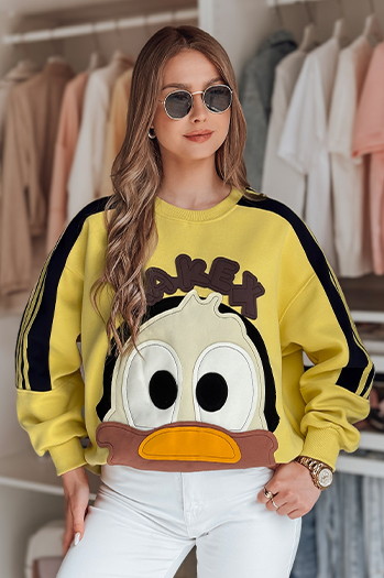 Damen Sweatshirt in Übergröße mit Aufnähern CUTE MAKEX gelb Dstreet BY1489