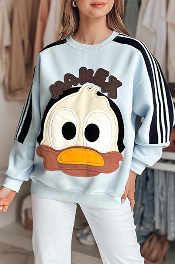Damen Sweatshirt in Übergröße mit Patches CUTE MAKEX blau Dstreet BY1490